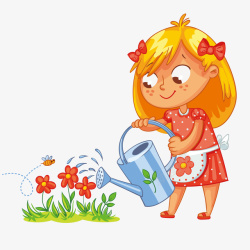 种花的女孩卡通浇花的女孩高清图片