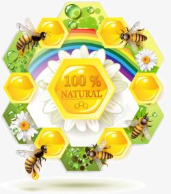 金色蜂蜜浆蜜蜂和蜂蜜标签高清图片
