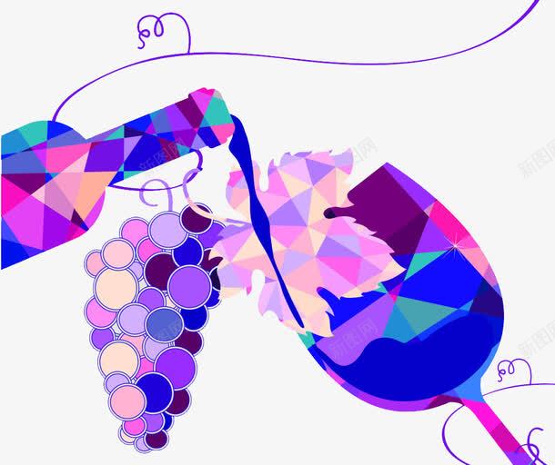 创意葡萄酒png免抠素材_新图网 https://ixintu.com 几何 创意葡萄 拼图 立体 葡萄酒 装饰 酒杯