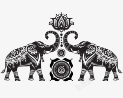 泰式大象花纹大象与荷花矢量图高清图片