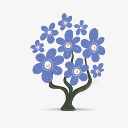手绘卡通装饰蓝色小花树木装饰设素材