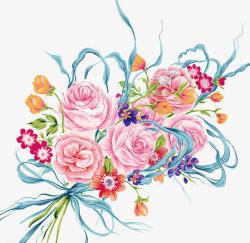 花卉挂画手绘粉色花型图案高清图片