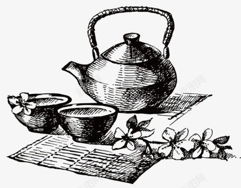 手绘素描茶壶水壶图标图标