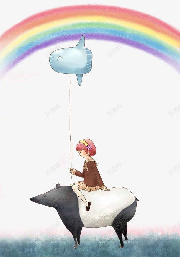 彩虹psd免抠素材_新图网 https://ixintu.com 卡通女生 彩虹 插画 氢气球