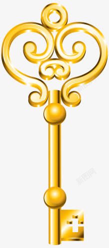 锁具金色花纹单齿钥匙高清图片