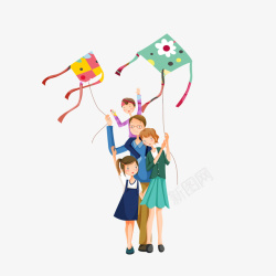 和睦的一家春天家人放风筝插画高清图片