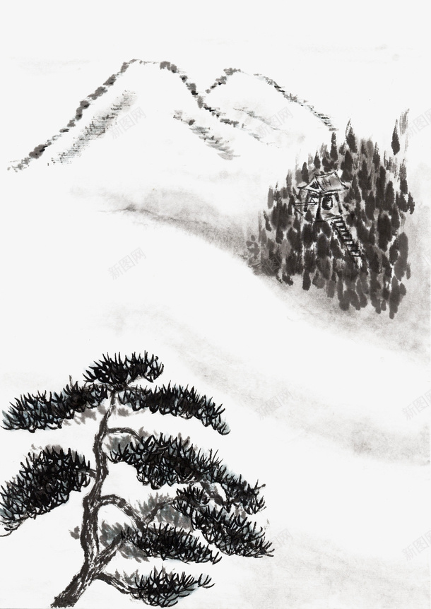 水墨画山水画松树png免抠素材_新图网 https://ixintu.com 山 山水画 松树 水墨画