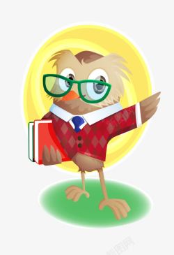 戴眼镜的老师卡通可爱拿书本戴眼镜猫头鹰老师高清图片