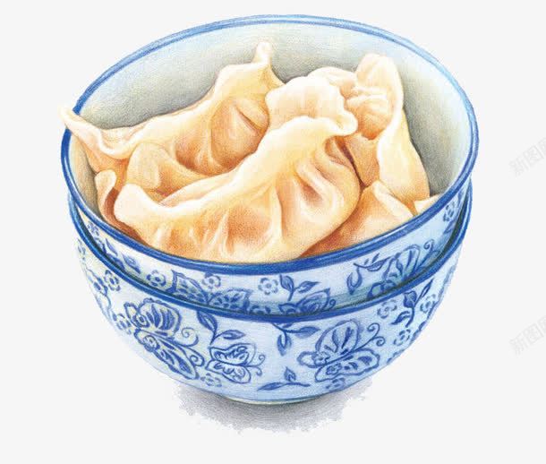 碗中的饺子png免抠素材_新图网 https://ixintu.com 手绘 蓝色 饭碗 饺子