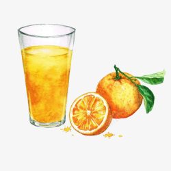 水彩汁奶茶店鲜榨橙子汁高清图片