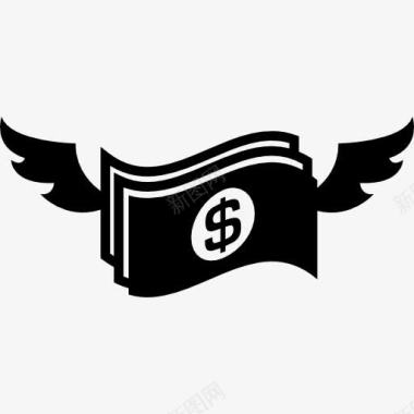 钞票元钱钞票纸的翅膀图标图标