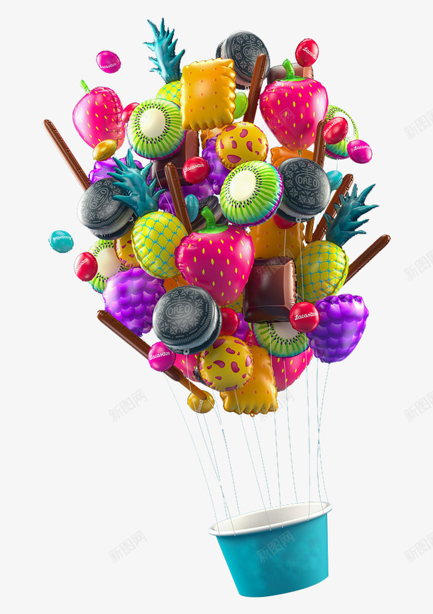 水果气球冰淇淋png免抠素材_新图网 https://ixintu.com 冰淇淋 彩色 气球 水果 甜食 美味