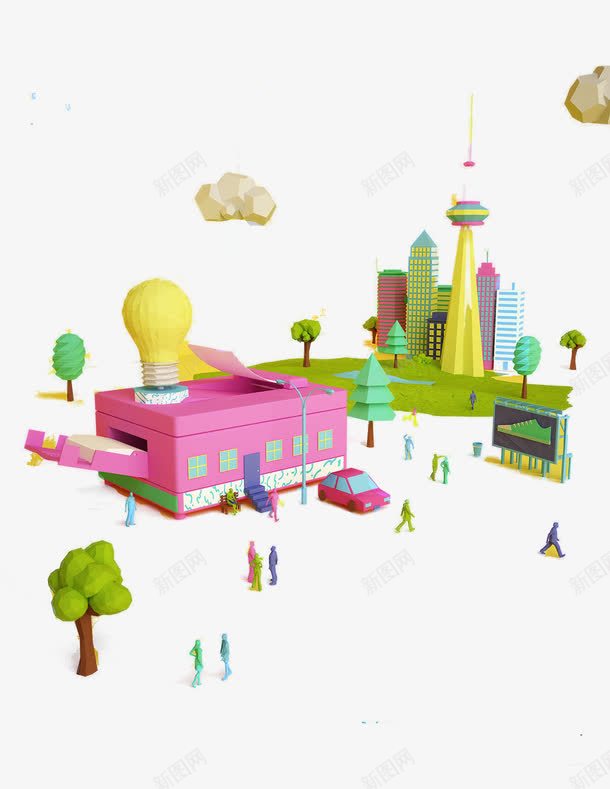 卡通3D城市png免抠素材_新图网 https://ixintu.com 3D c4d素材 三维 创意平面素材 城市 建筑 立体