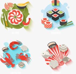 卡通虾蟹寿司美食矢量图高清图片