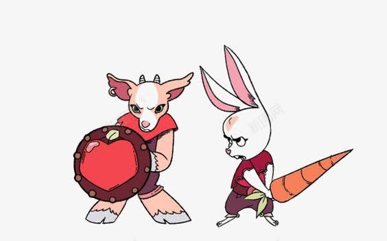 牛和兔子png免抠素材_新图网 https://ixintu.com PK 卡通 好朋友 手绘 胡萝卜