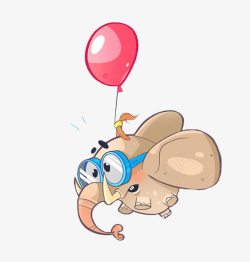 卡通气球带小象飞行素材