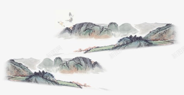 水墨山水png免抠素材_新图网 https://ixintu.com 中国风 中国风画框 山水 水墨 绘画