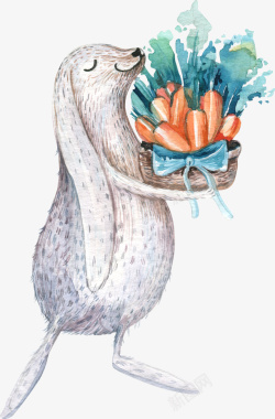 水墨兔子抱萝卜的水墨小兔子高清图片