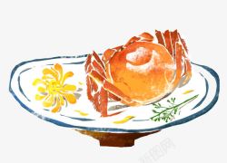 海鲜水产螃蟹矢量图彩绘盘子里的大闸蟹高清图片