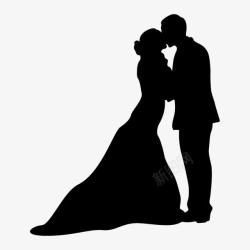 黑白礼服新娘新郎新娘亲吻剪影图标高清图片