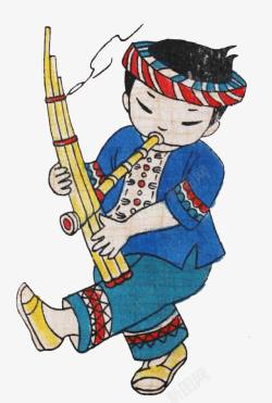 吹芦笙的男人彩色吹芦笙的小男孩高清图片