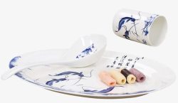 瓷勺子中国风青花瓷鱼跃龙门陶瓷餐具套高清图片