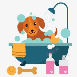 洗澡的卡通小狗洗澡高清图片