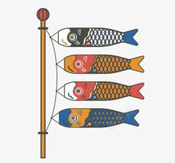 彩色鲤鱼旗日本民俗彩色鲤鱼旗矢量图高清图片