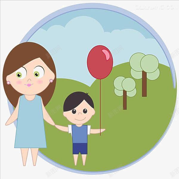 卡通小孩子妈妈png免抠素材_新图网 https://ixintu.com 卡通 妈妈素材 小孩子 气球