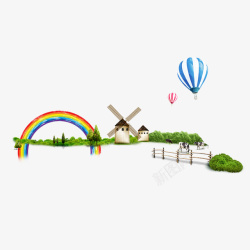 热气球和彩虹风车素材