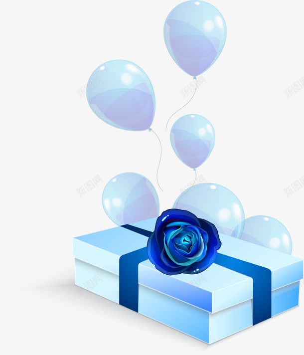 蓝色气球玫瑰礼盒png免抠素材_新图网 https://ixintu.com 浪漫礼盒 甜蜜的礼物 蓝色妖姬 蓝色气球