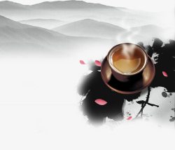 水墨茶杯中国风茶文化茶水高清图片