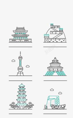 中式古建筑手绘简约线条古建筑高清图片