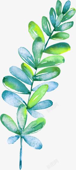 蓝绿色水彩树叶装饰素材