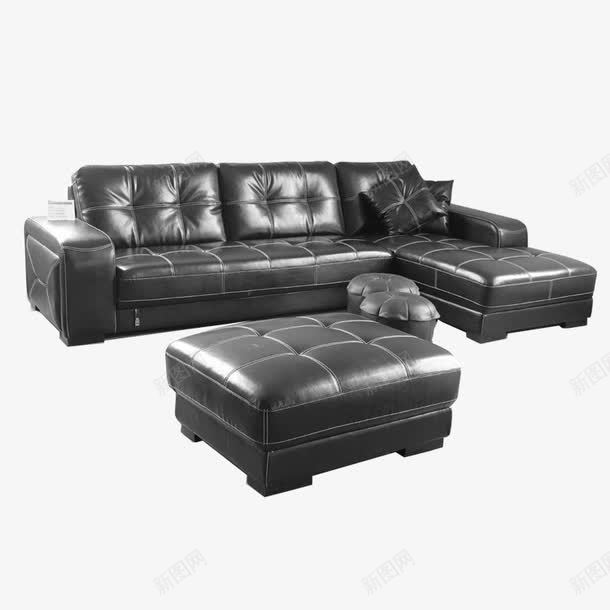沙发png免抠素材_新图网 https://ixintu.com 欧式 沙发 皮凳 皮质 黑色