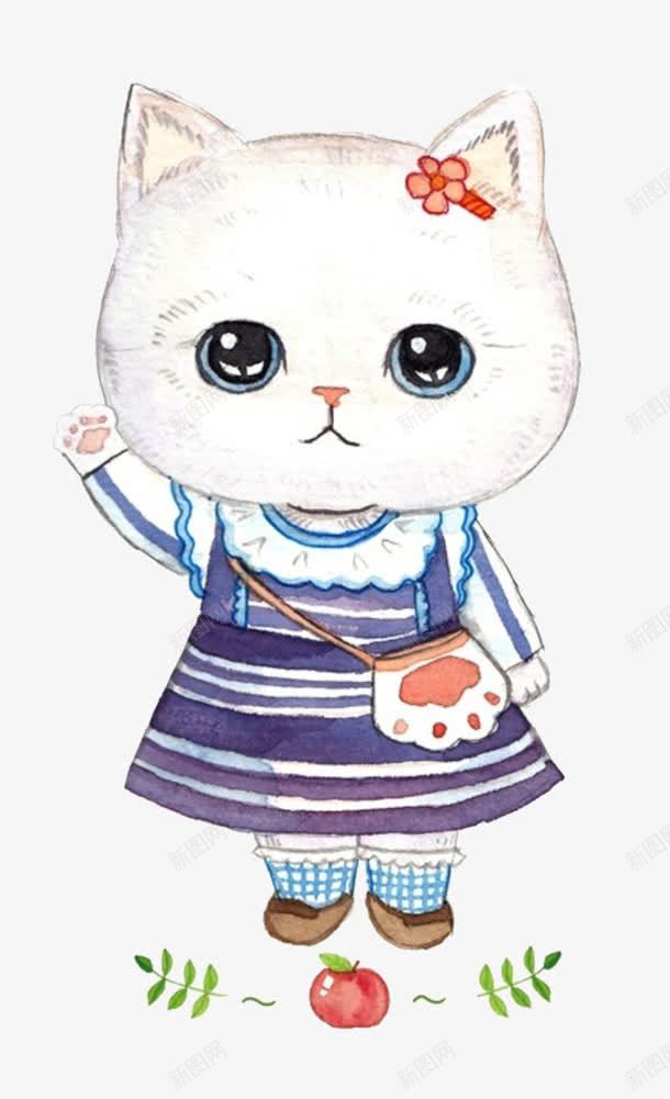 手绘可爱猫咪png免抠素材_新图网 https://ixintu.com 动物 包包 发夹 可爱 小猫 招手 拟人 裙子
