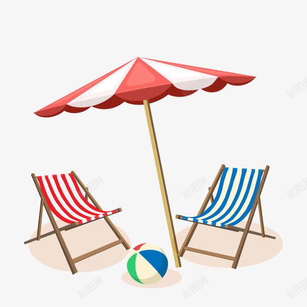 沙滩椅png免抠素材_新图网 https://ixintu.com 夏日 太阳伞 排球 条纹