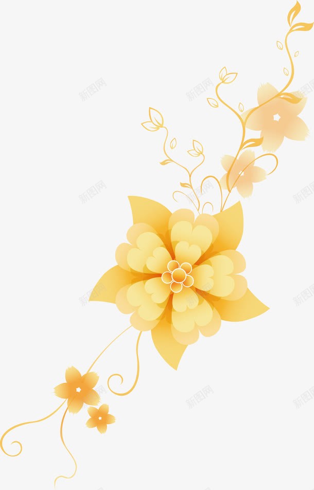 黄色花朵png免抠素材_新图网 https://ixintu.com 手绘花朵 水草 藤蔓 黄色花朵矢量图