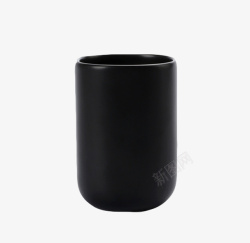 雪白陶瓷漱口杯产品实物黑色色方形牙杯高清图片