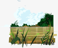 沼泽边咖啡色立体植物水潭高清图片
