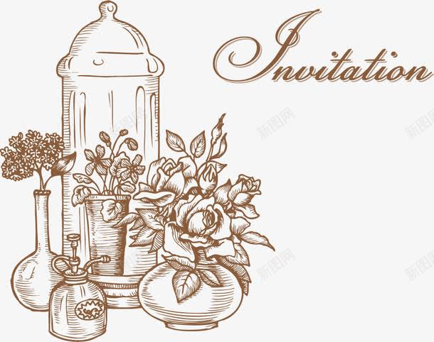 欧式花瓶图案png免抠素材_新图网 https://ixintu.com 复古 手绘 插图 欧式 欧洲风格 花卉 花瓶