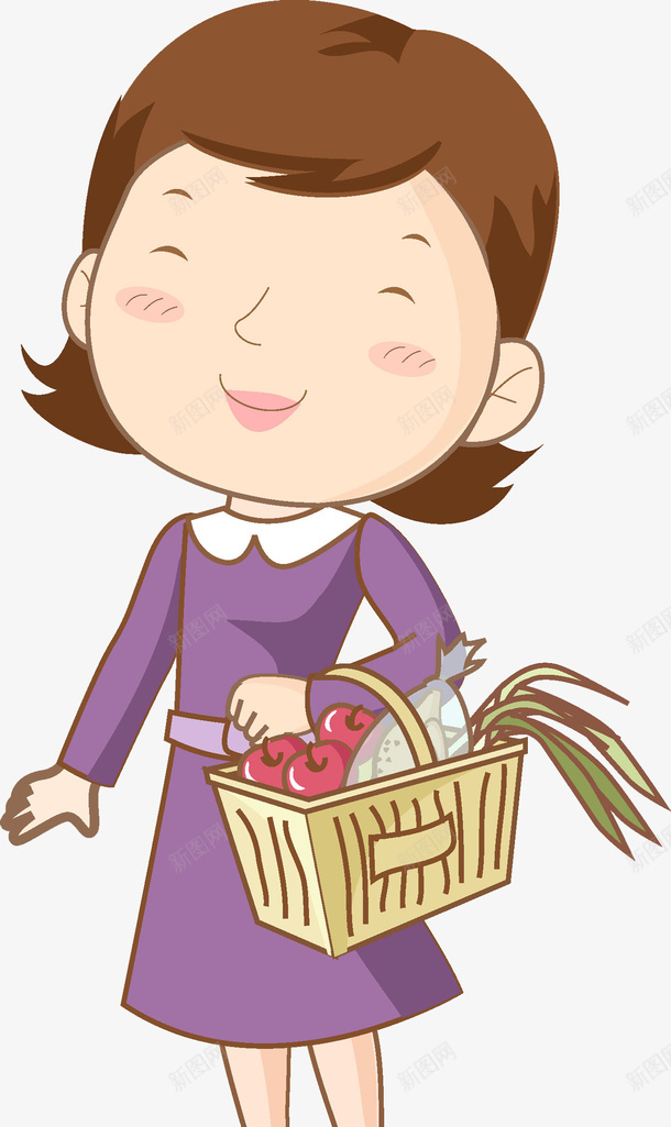 提篮子的女人图png免抠素材_新图网 https://ixintu.com 图案 女人 家庭主妇 微笑的 我的家人 漂亮的 篮子 菜篮子 蔬菜 高兴地