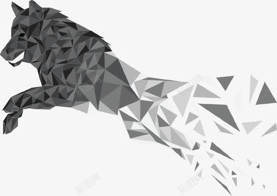 奔跑的狼png免抠素材_新图网 https://ixintu.com 创意几何图形 动物 头狼 小狼 黑狼 黑色几何图形