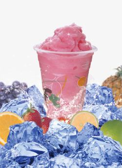 花篮中的草莓创意冰堆中的西瓜冰沙高清图片