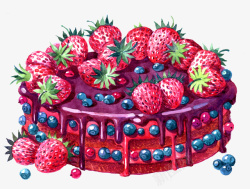 手绘卡通草莓蓝莓蛋糕素材