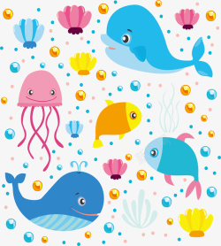 粉色鲸鱼可爱彩色海底世界矢量图高清图片