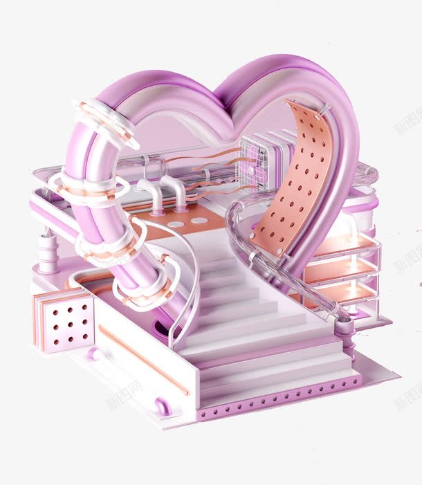 3D紫色爱心房子png免抠素材_新图网 https://ixintu.com 3D c4d模型 爱心 立体 紫色 网页设计