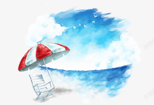 水墨蓝色水彩海滩雨伞椅子png免抠素材_新图网 https://ixintu.com 椅子 水墨 水彩 海滩 蓝色 雨伞