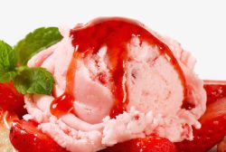 特色果酱鱼丝草莓冰淇淋球高清图片