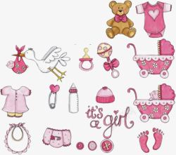 粉红色帽子手绘可爱婴儿用品高清图片